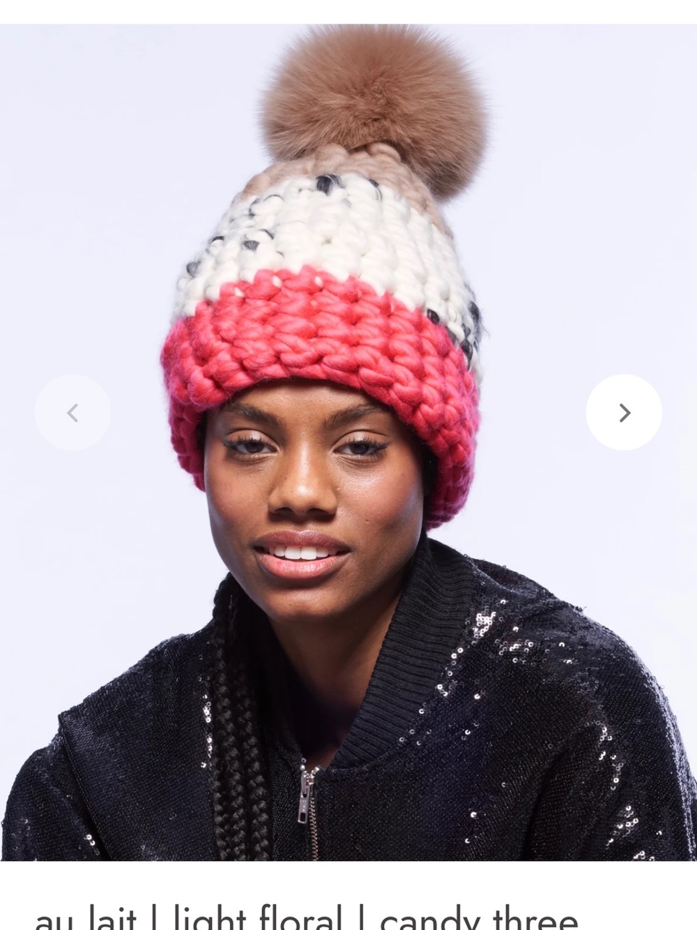 Chunky Knit Pom Beanie - Candy Pink & Cream